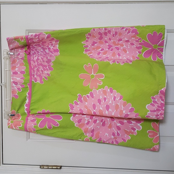 Vintage White Label LILLY PULITZER Bon Bon Skirt Green Pink Hydrangea Fl… - Picture 1 of 9